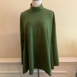 ALEMBIKA Green Mock Neck Lagenlook Trapeze Top Ribbed Long Sleeve Size M